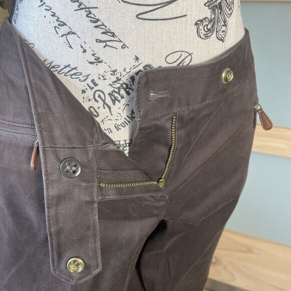 Talbots Pants Women 4 Petites Brown Stretch Faux Leather Trim Slacks Crop - Picture 4 of 6